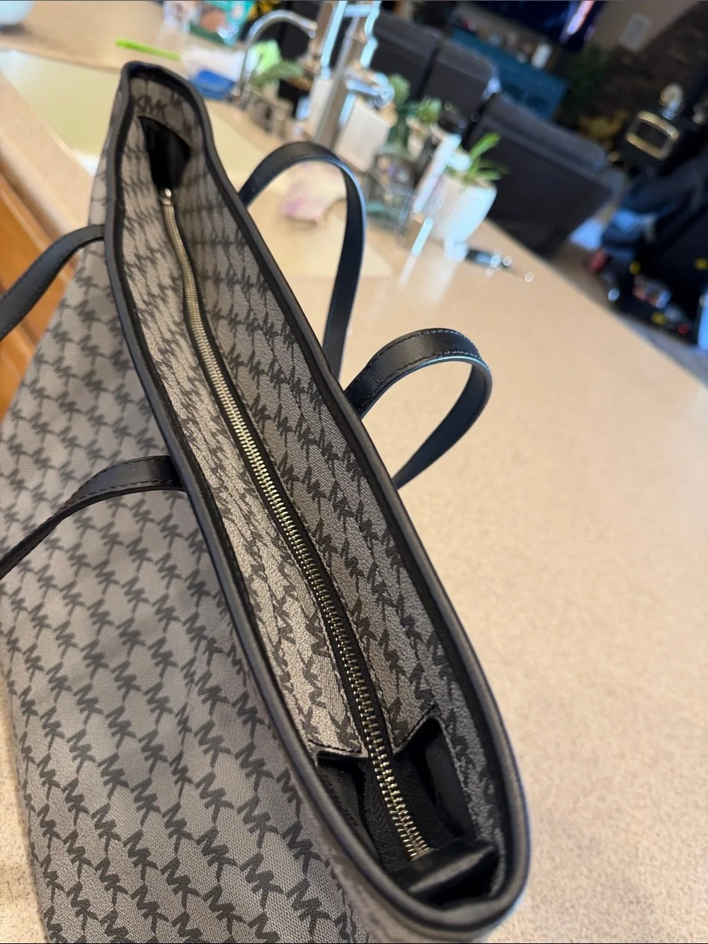 Michael Kors Black &Gray MK Logo Tote with Black Handles large